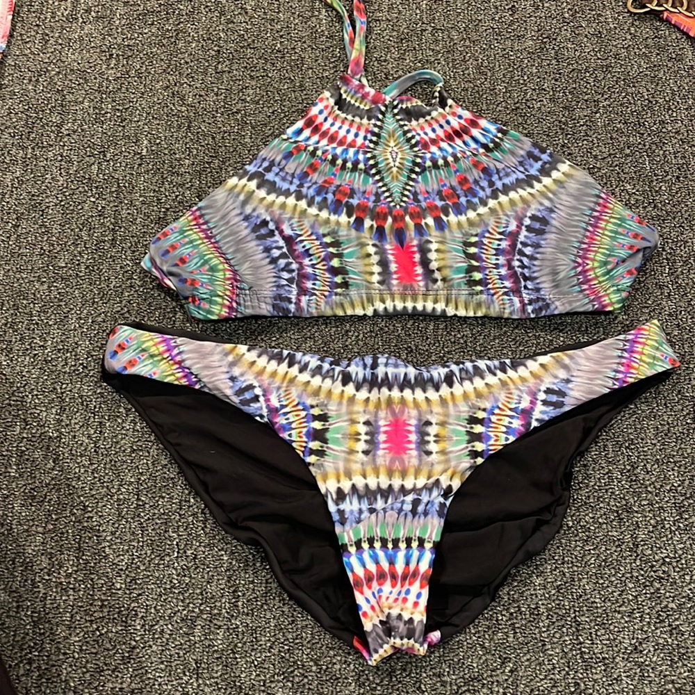 Brand new PILYQ high neck bikini tie dye size small